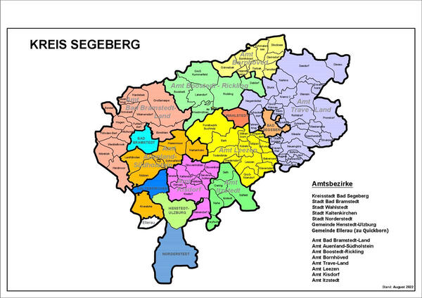 Eine Karte des Kreises mit allen Kommunen und Ämtern.