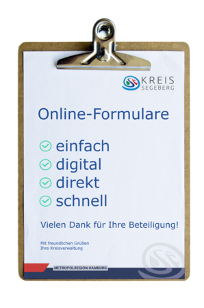 Ein Klemmbrett mit einem Blatt Papier, auf dem Online-Formulare steht.