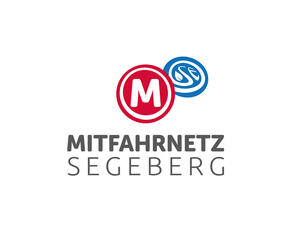 Logo des Mitfahrnetzes mit einem rot umrandeten M.