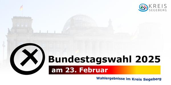 Auf weißem Hintergrund steht Bundestagswahl 2025 am 23. Februar geschrieben. Schemenhaft ist im Hintergrund das Reichstagsgebäude zu sehen.