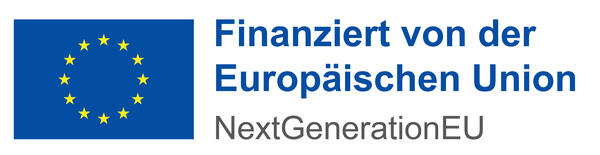 Die blaue Flagge der EU mit gelben Sternen. Auf der rechten Seite steht: "Finanziert von der Europäischen Union".