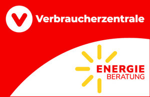 Ein rot-wei&szlig;es Logo mit dem Schriftzug "Verbraucherzentrale".