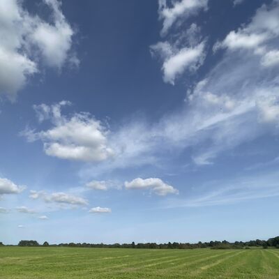 Himmel und grünes Feld im Kreis Segeberg.